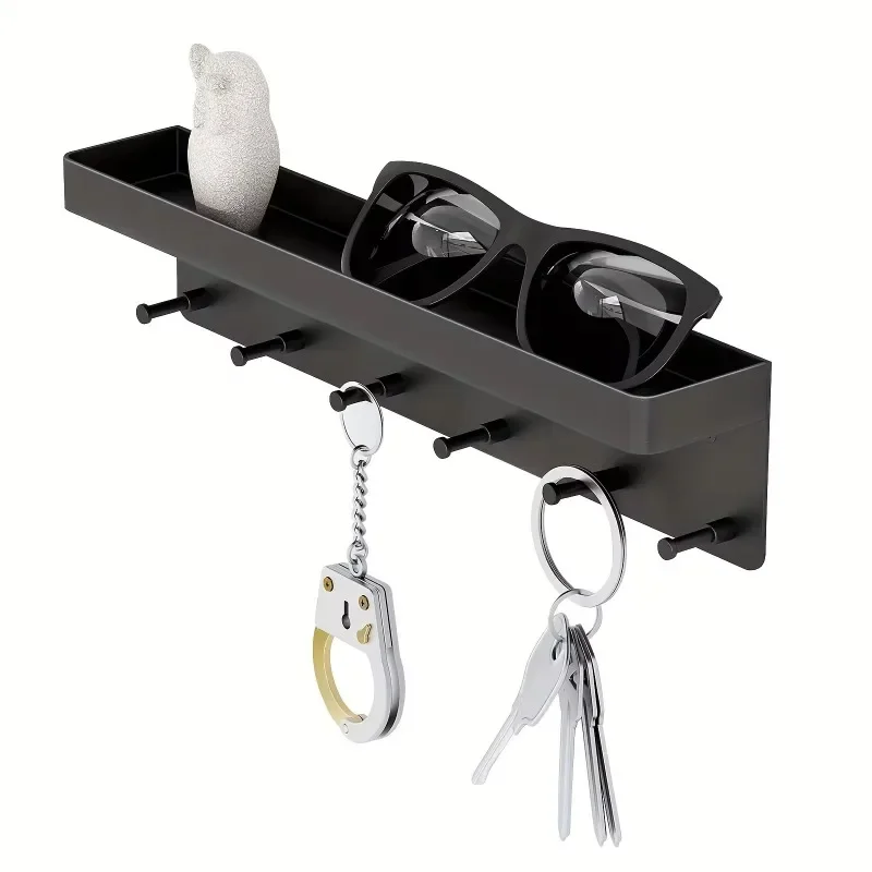 White Key Holder for Wall Decor, Mail Shelf Organizer Tableware Hanger with 6 Hooks, Wall-Mounted Storage Rack