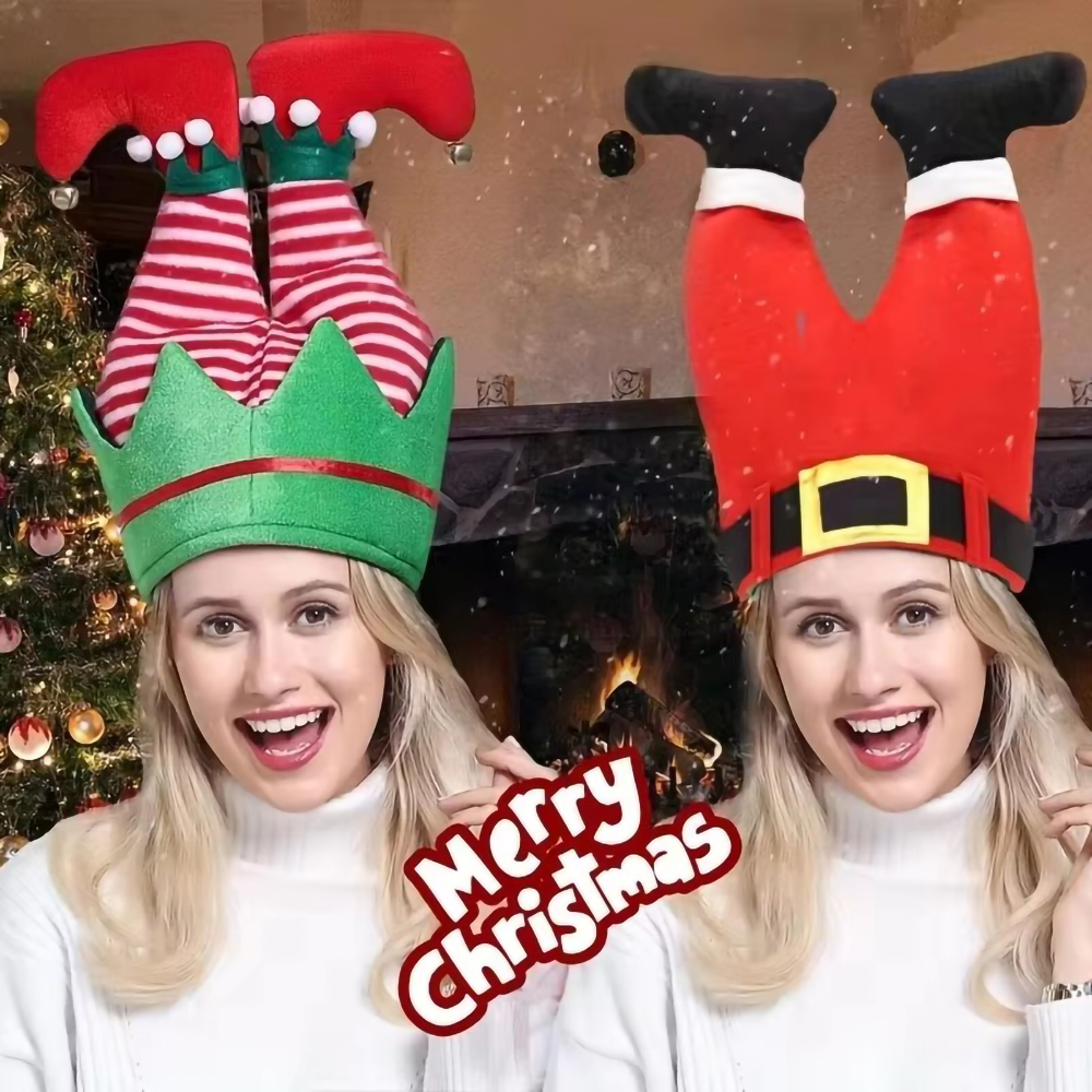 Christmas Hats with Humorous Elf Pants Santa Hat, Vibrant Red Beanie Party Hats for Festive Fun