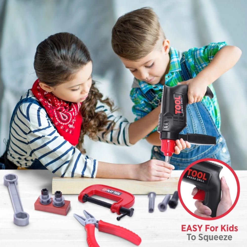 41-Piece Kids Tool Set with Toy Drill Pretend Play Construction Tools Kit