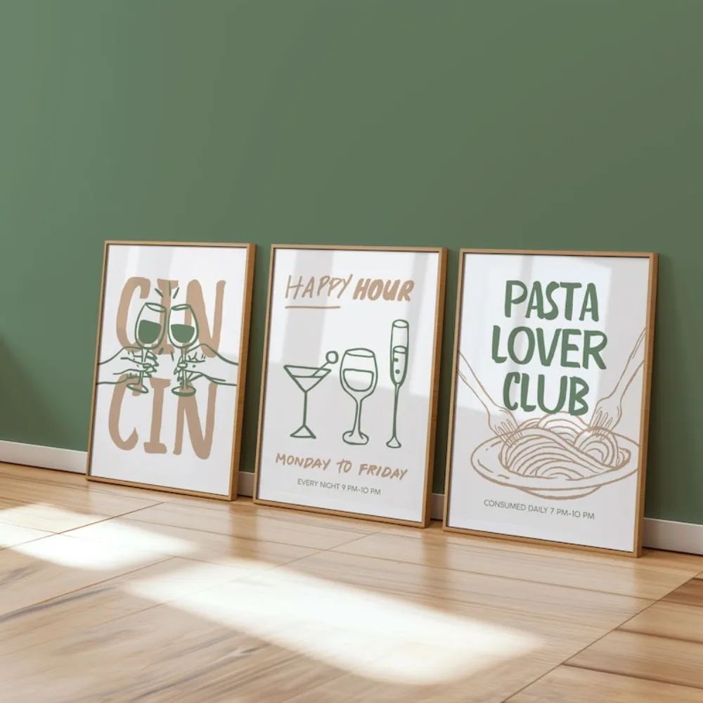 Retro Cocktail Wall Art Set Italian Food Poster Bar Kitchen Decor Prints