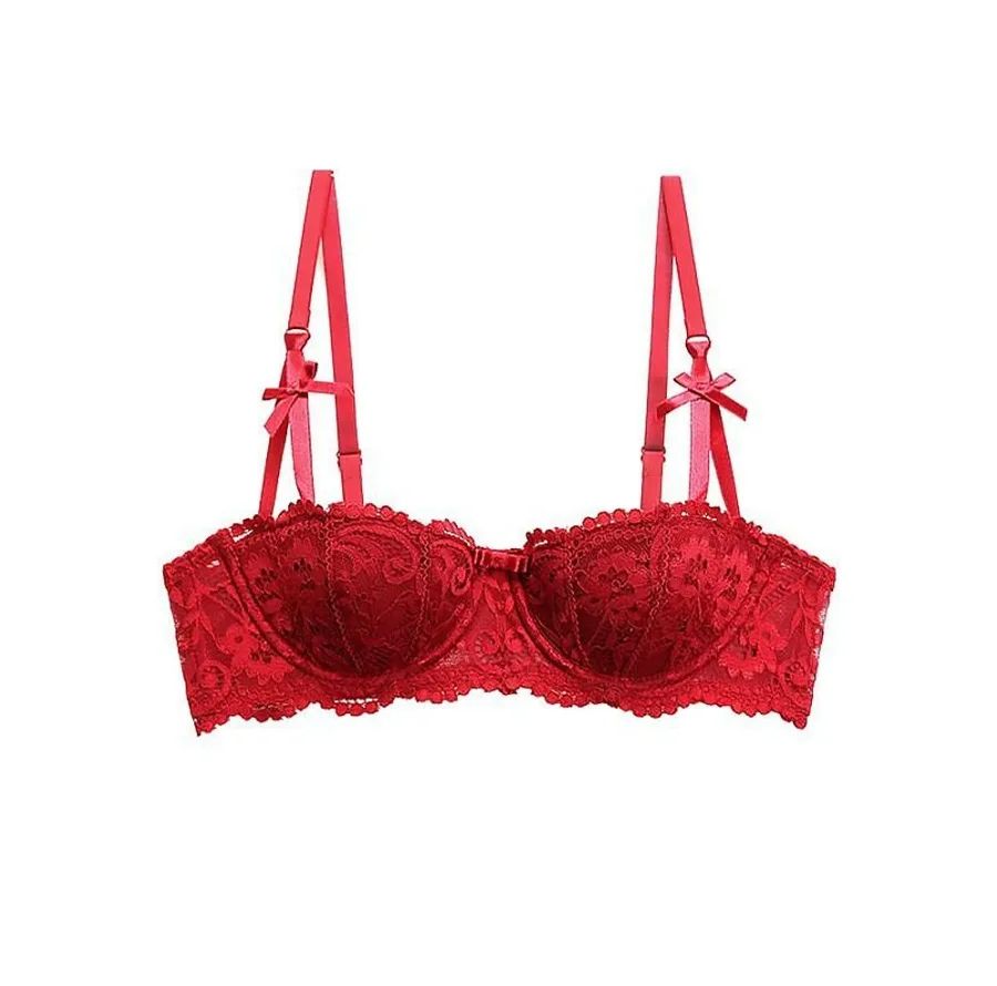 ChicAllure French Lace Half Cup Push-Up Bra – Deep V Seamless Underwire Bralette