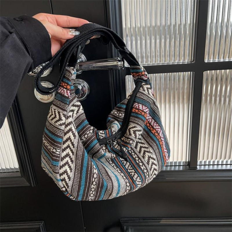 Foldable Crossbody with Zipper Closure, Tribal Style Shoulder Bag, Flag Theme, Striped Pattern, Hand Washable