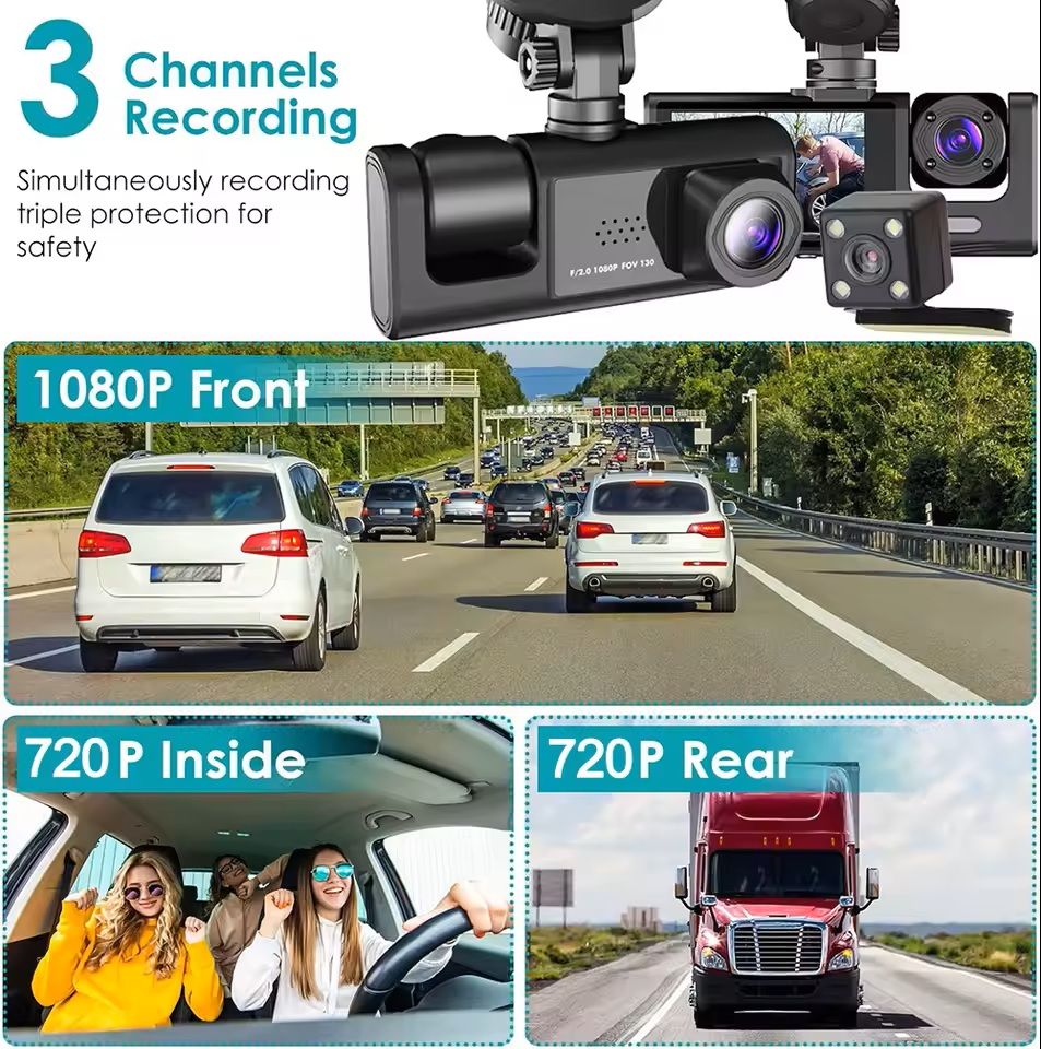 1080P Car Dash Cam with Front and Rear Cameras and Night Vision