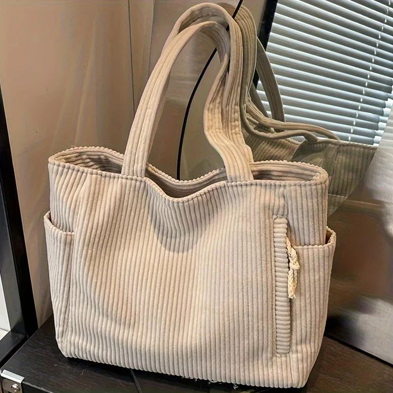 Forest Corduroy Tote Bag - Spacious Vintage Shoulder Carryall for Everyday Work & Weekend