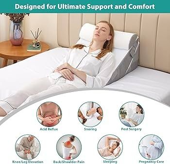 Adjustable 3-Piece Wedge Pillow Set for Sleeping, Acid Reflux, Snoring & Post-Surgery Comfort