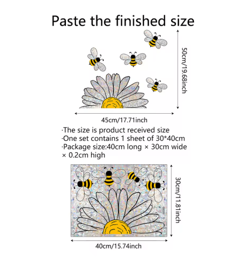Sunflower & Bee Rainbow Window Sticker – Vibrant Static Cling Glass Decor