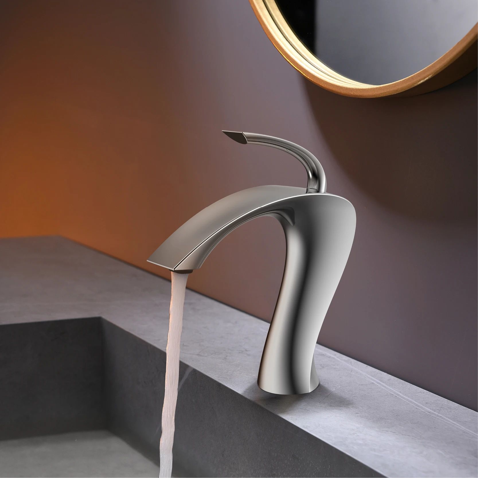Luxury Gun Grey Bathroom Vanity Faucet