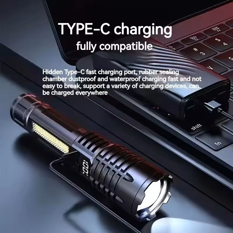 High Power Rechargeable LED Flashlight with Side Light