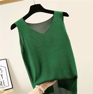 Knitted Sleeveless V-Neck Blouse – Lightweight Summer Top for Women