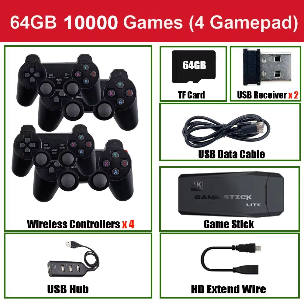 Retro Video Game Console 64GB with 20,000 Built-in Games and Wireless Controllers