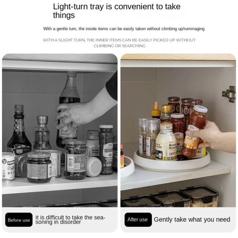 360 Degree Rotatable Kitchen Condiment Organizer Round Non Slip Spice Storage Tray