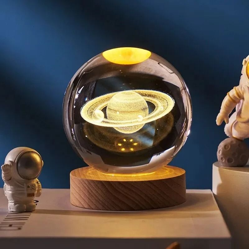 3D Crystal Planet Night Light Laser Engraved Solar System Globe