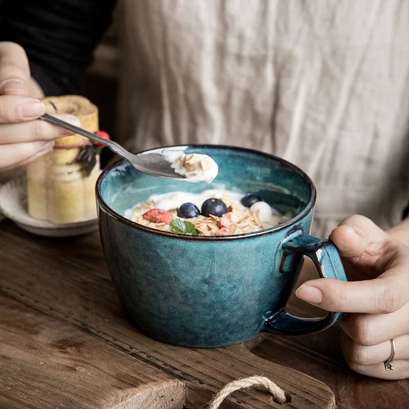 Sydney Blue Large Capacity Ceramic Oat Cup