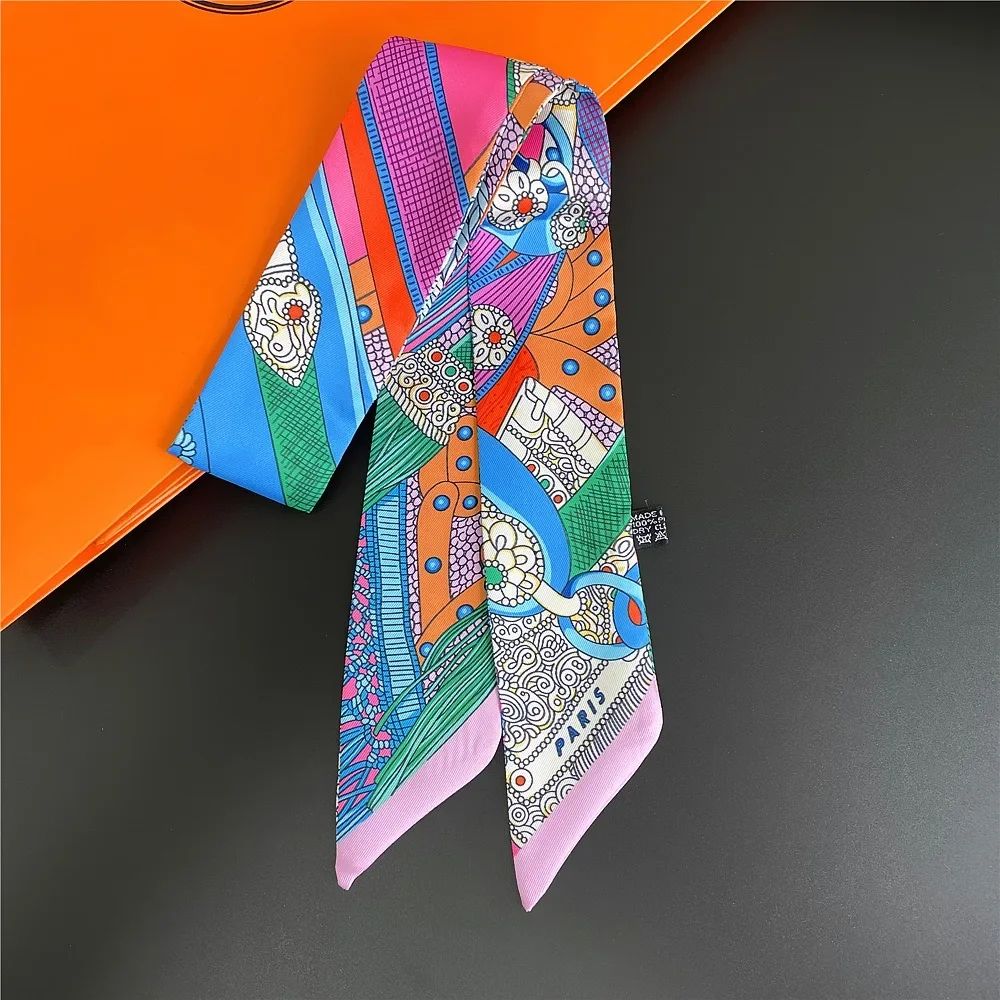 Retro Printed Imitation Silk Long Scarf