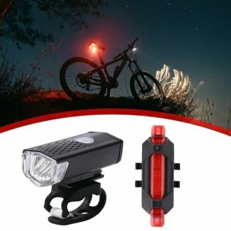 Bicycle Headlight Bike LED, USB Rechargeable Front Rear Lamp, Waterproof Cycling Light