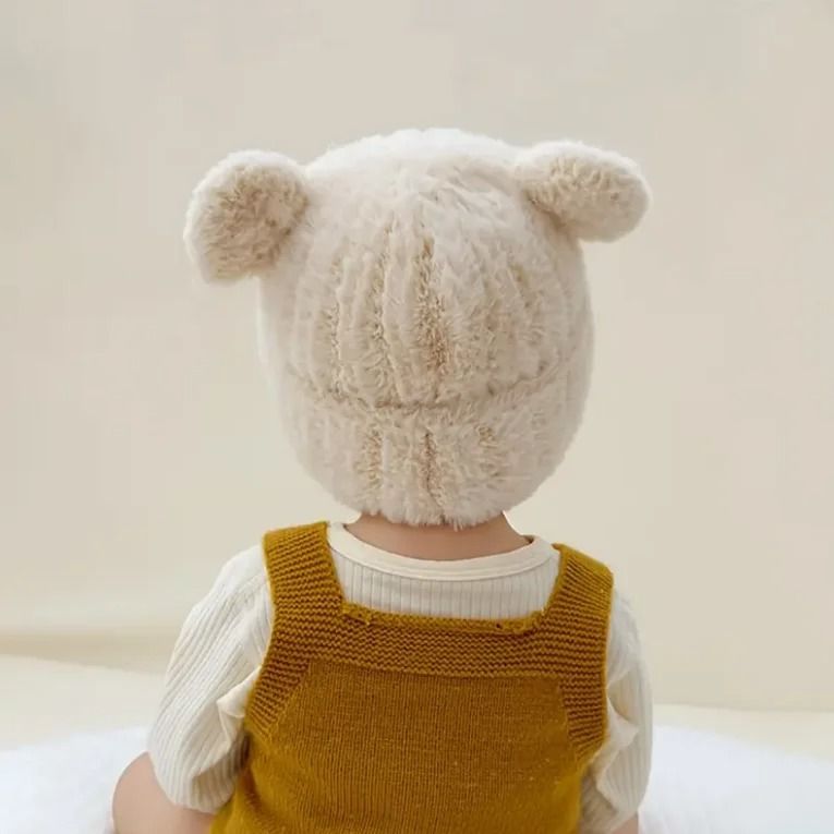 Winter Warm Baby Hat with Bear Ears Soft Plush Lining Cozy Headwear