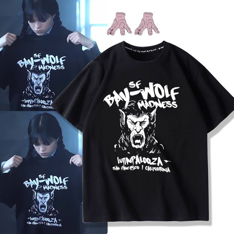 Unisex Wednesday Printed T-Shirt, Cotton Short Sleeve Tee with Vintage Y2K Pattern for Summer Style