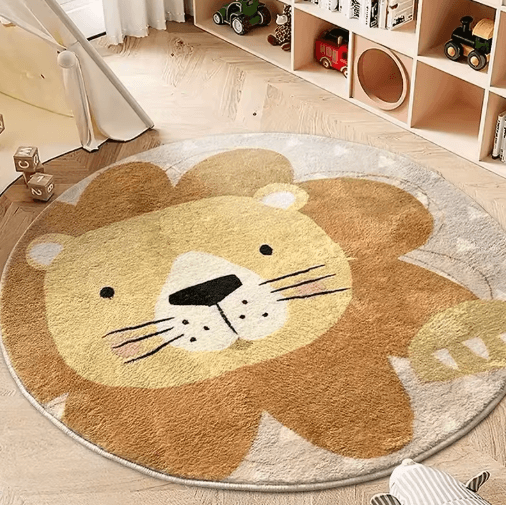 Cute Cartoon Lion Plush Rug – Soft Washable Kids Room Carpet