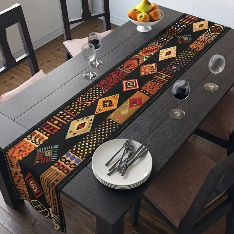 African Tribal Pattern Table Runner – High-Definition Cultural Textile Sculpture