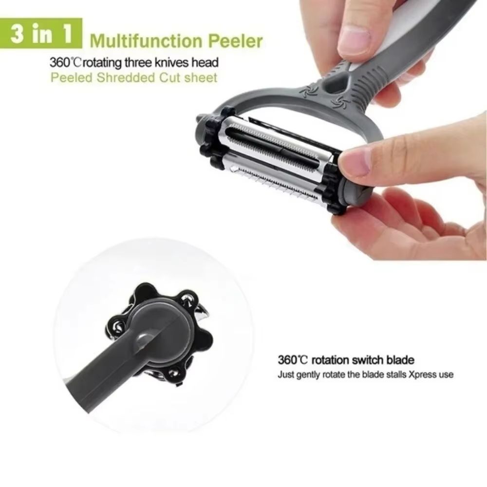 3-in-1 Multifunctional Rotary Peeler – 360° Swivel Vegetable & Fruit Peeler, Cutter, and Slicer