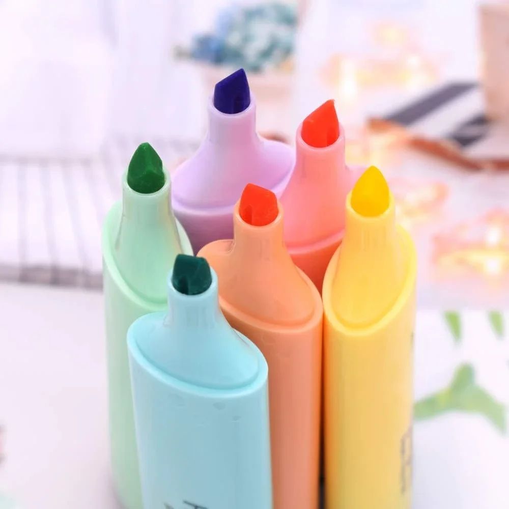 Pastel Chisel Tip Highlighter Marker Set – 6 Soft Color Study & Office Highlight Pens