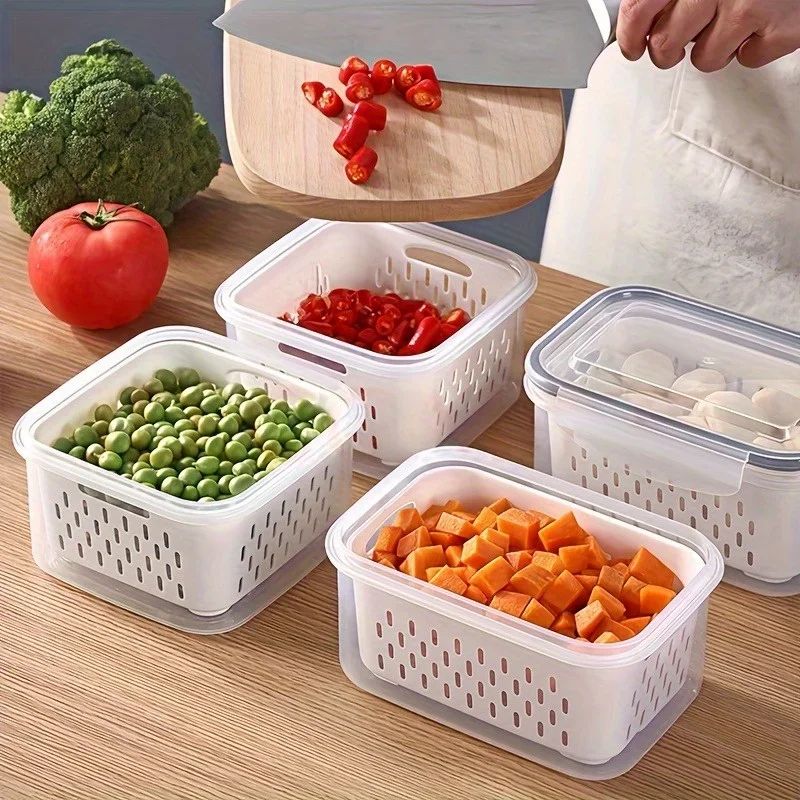 FreshKeep Fridge Storage Containers with Strainer Lid Produce Organizer Set
