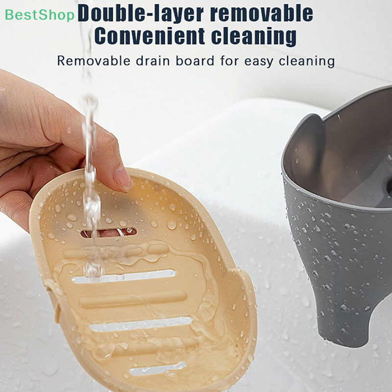 Portable Non Slip Elephant Shaped Soap Box With Lid, Double Layer Countertop Storage Rack Soap Holder For Bathroom
