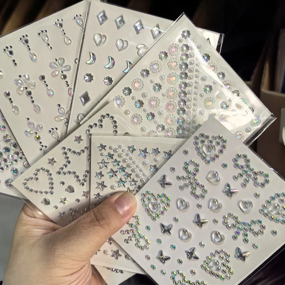 StarGlow Face Gem Stickers Laser Sparkle Rhinestone Face Stickers Stars Heart Moon Makeup Gems