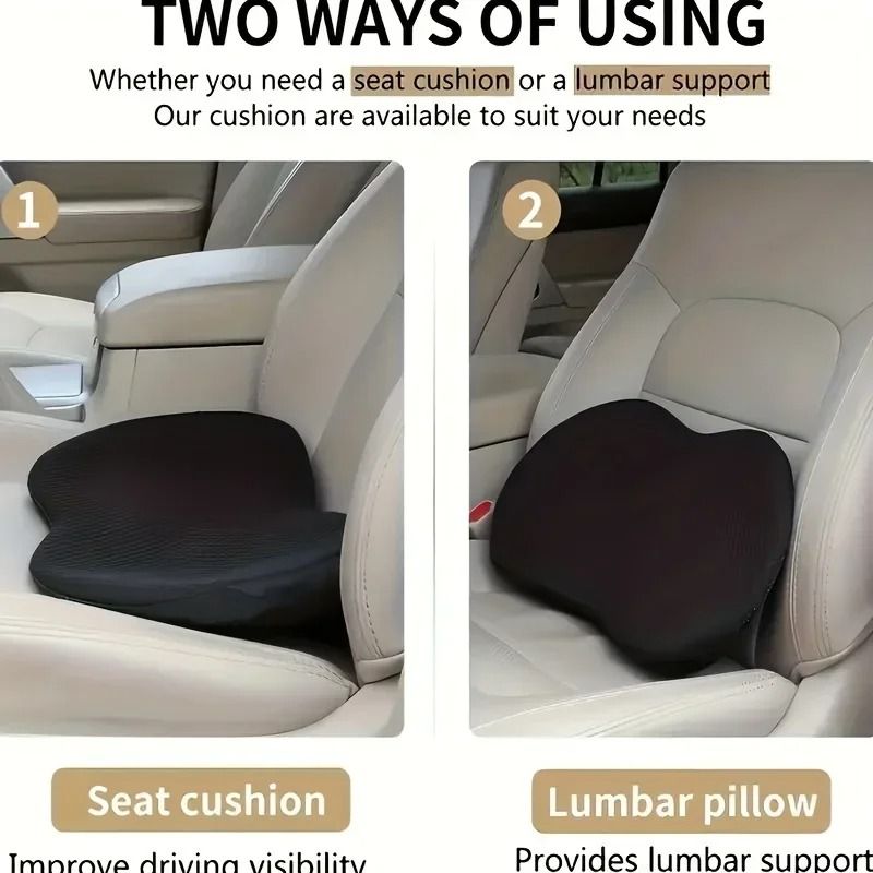 2-in-1 Memory Foam Car Seat Cushion – High-Performance Relief for Sciatica & Lower Back Pain