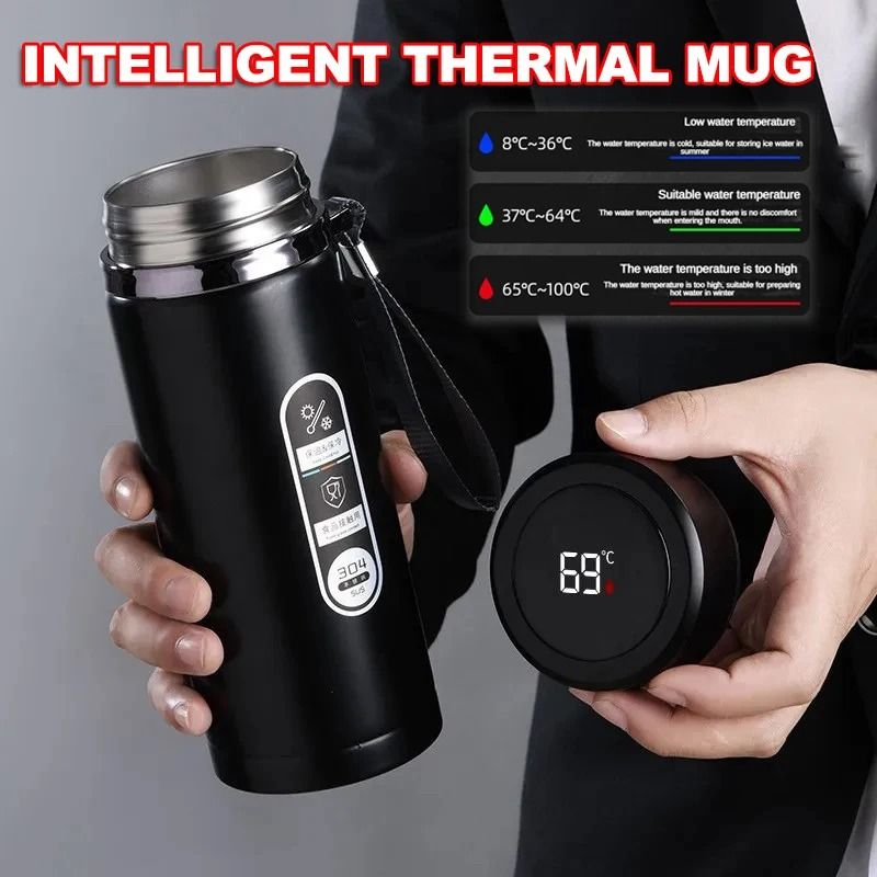 Stainless Steel Thermos Bottle with LED Temperature Display Insulated Water Bottle Vacuum Flask 500ml and 1L