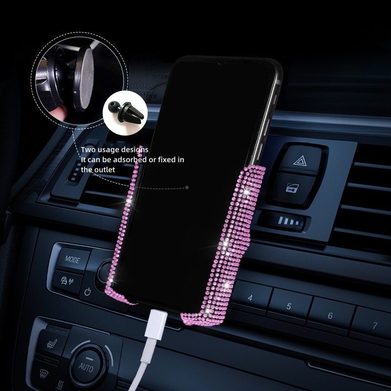 Diamond Crystal Car Phone Holder Air Vent Clip Mount Stand Support Bracket Interior Accessories