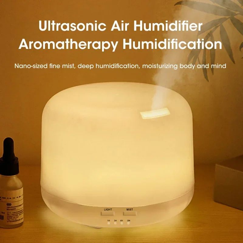 500ml Cool Mist Humidifier & Essential Oil Diffuser with Night Light (USB Ultrasonic, 6H Timer)
