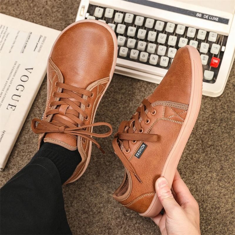 Mens Minimalist Split Leather Wide Toe Box Barefoot Sneakers
