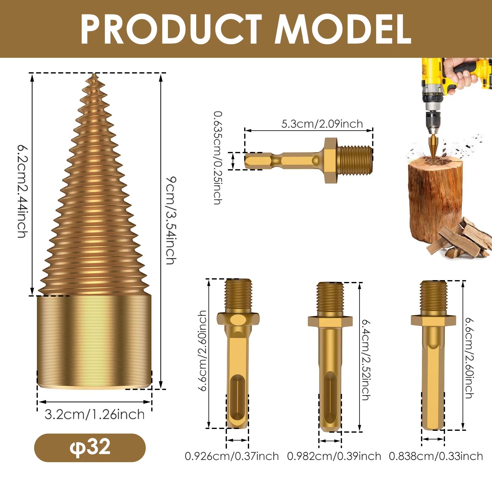 Heavy Duty Firewood Log Splitter Drill Bit High Carbon Steel Wood Splitting Cone (1/2/4PCS)