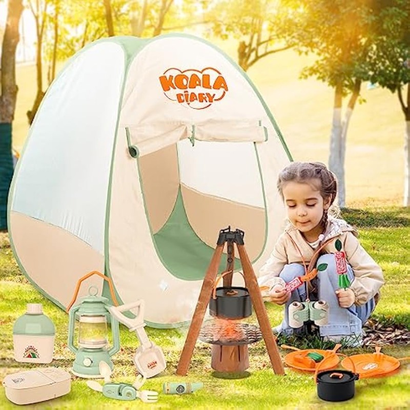 Pretend Play Kids Camping Set with Tent, Campfire, Watch, and Gift Bag