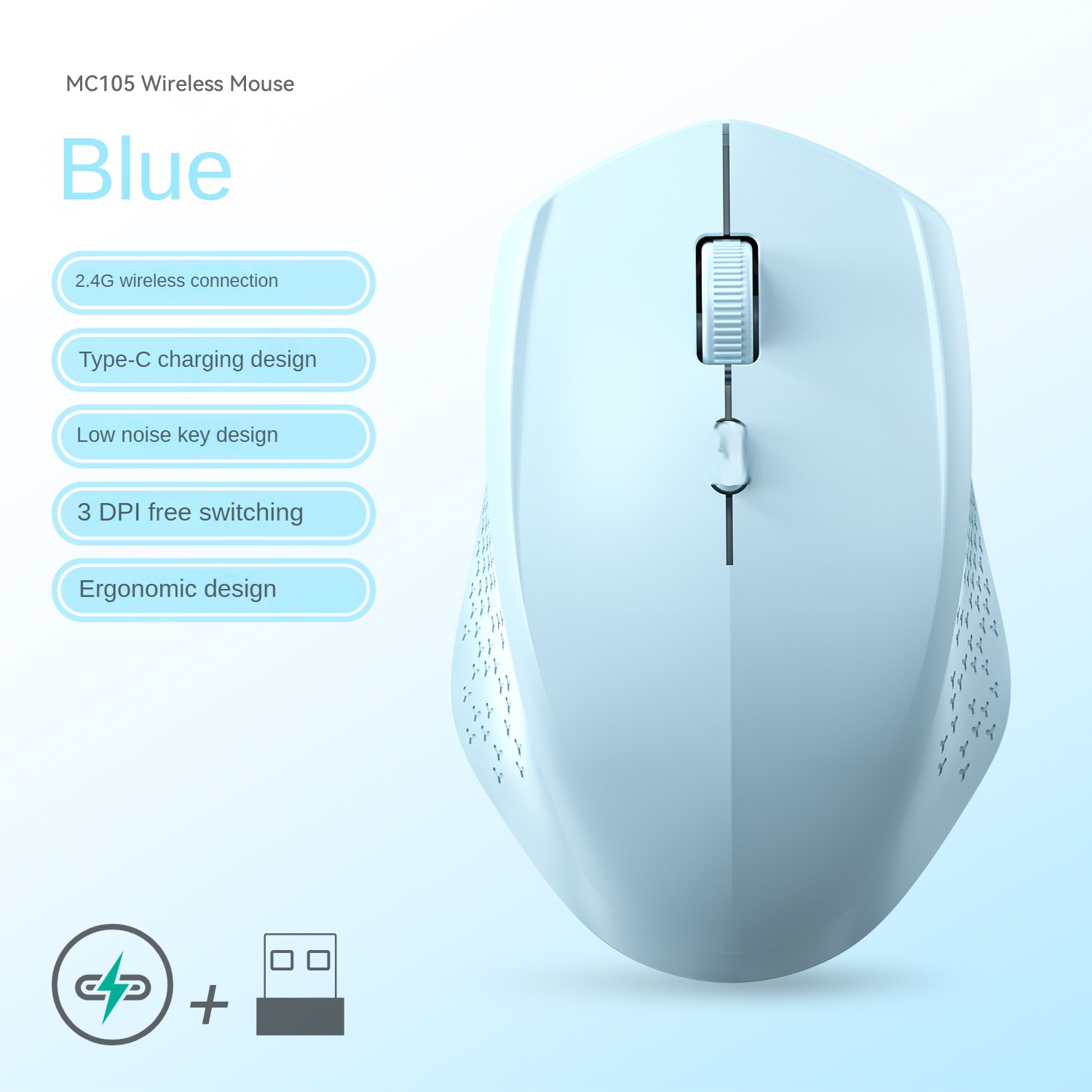 Gaming Wireless Mouse, Silent Click Office Mouse, Rechargeable Optical Mice for PC, Laptop