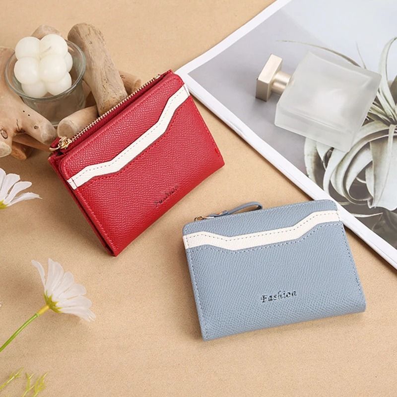 Simple and Elegant Ladies Fashion PU Spliced Small Wallet