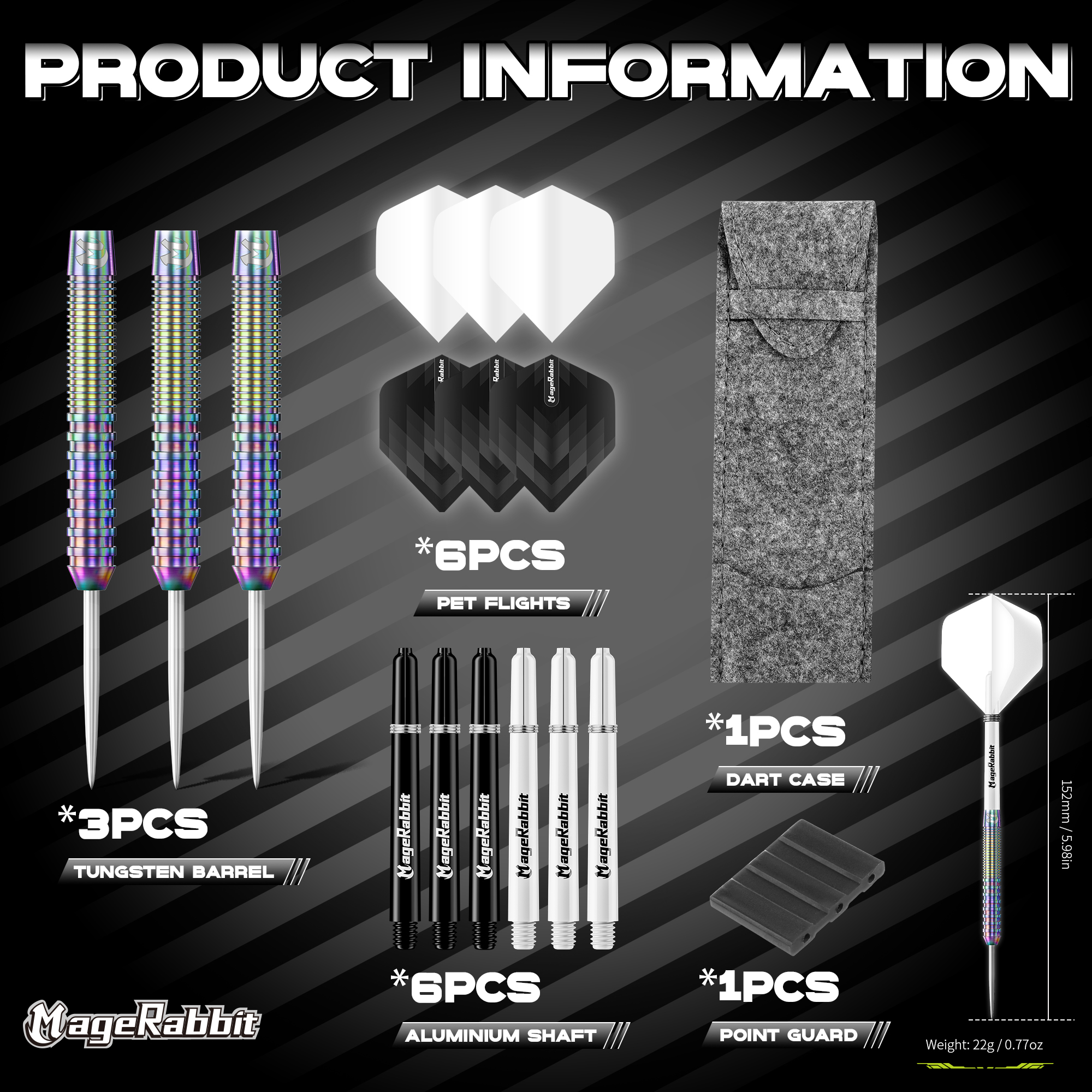 MageRabbit Tungsten Darts, Professional Darts Set, High Profile for Competitive Play, with Flights, Shafts Wallet Case