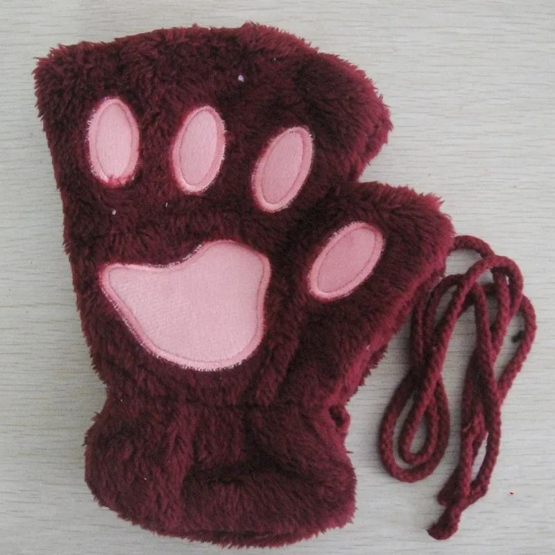Plush Cat Paw Fingerless Gloves