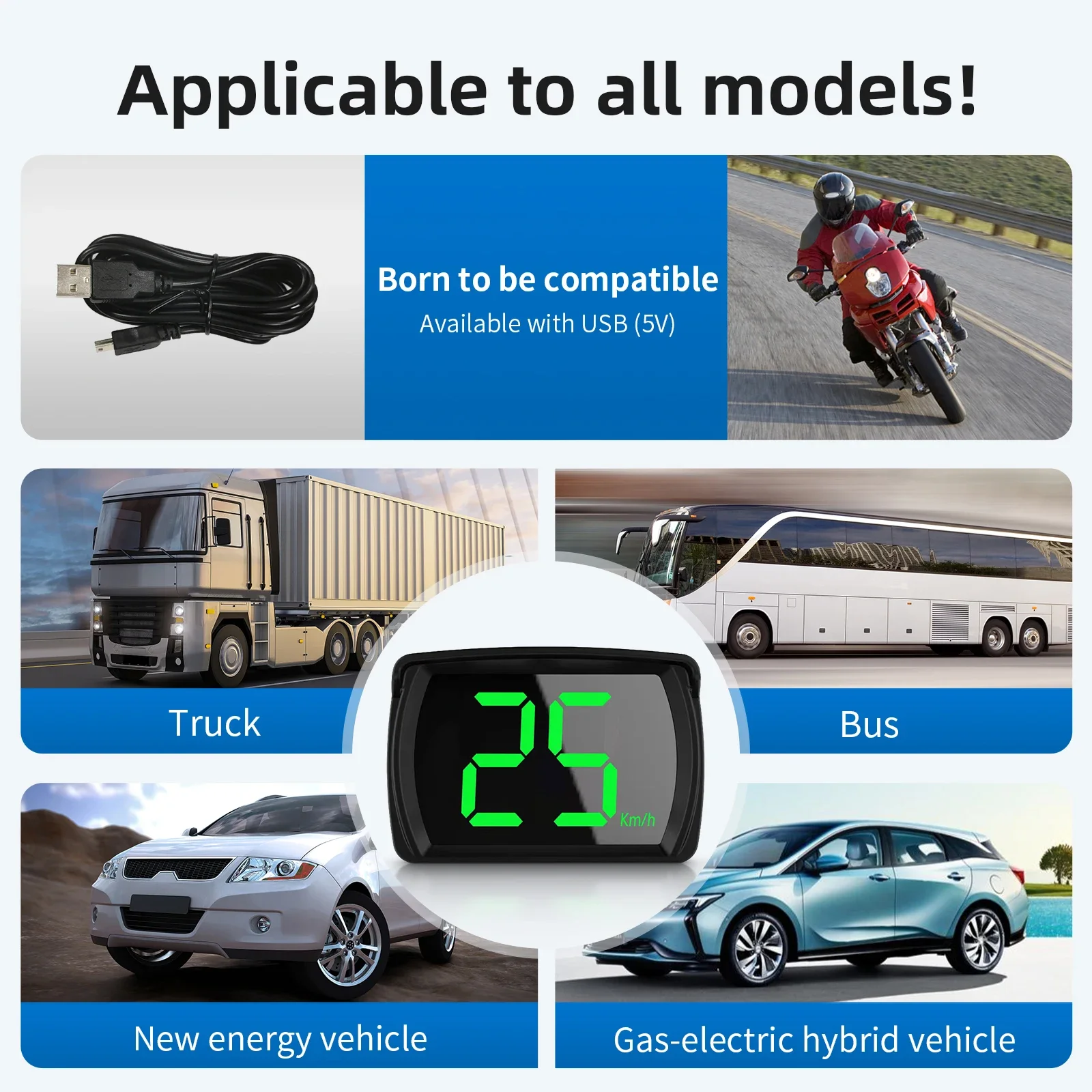 Universal Car GPS HUD Speedometer Digital Big Font KMH Over Speed Reminder Plug and Play.