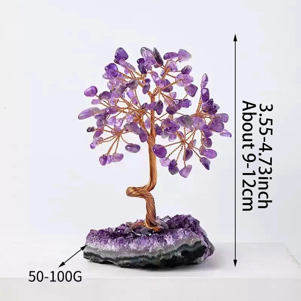 Amethyst Crystal Tree Decor Healing Stone Bonsai with Natural Gravel Base