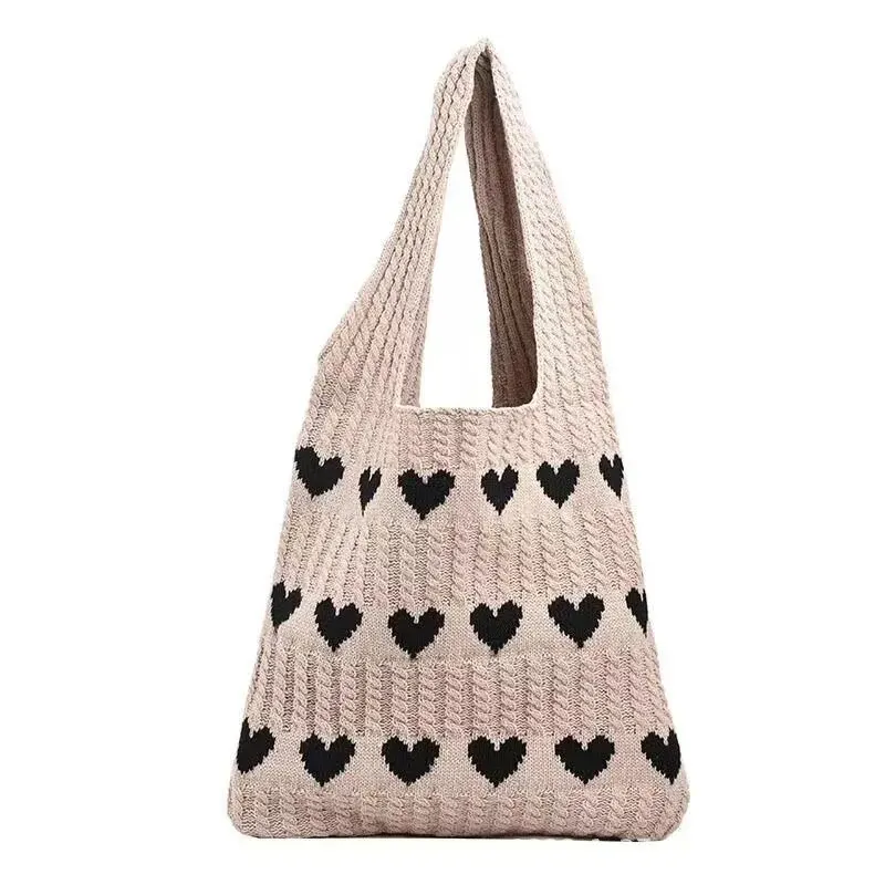 Summer Women's Handmade Knitted Bag Woolen Underarm Shoulder Love Bag