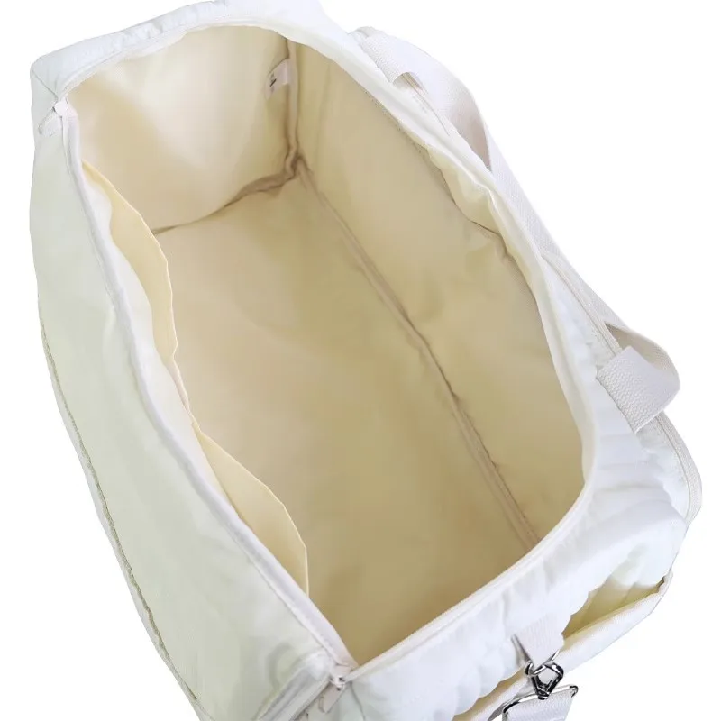 Baby Diaper Bag, Cute Bear Flower Embroidery Pattern, Beige Cotton Fabric Mommy Bag, Zipper Diaper Handbag, New Luggage