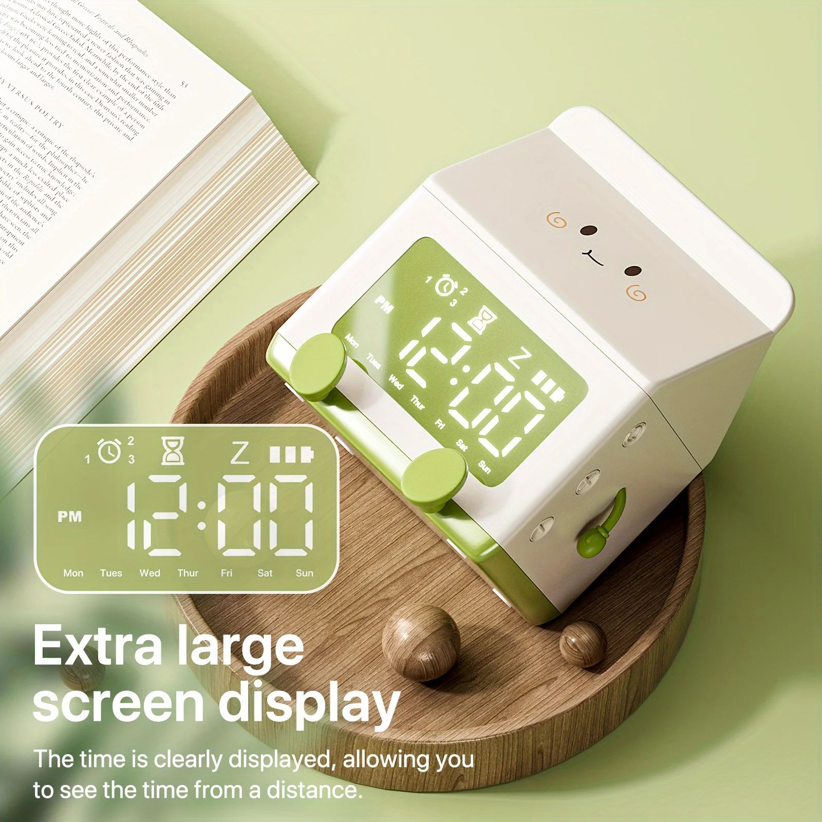 Cute Milk Box Digital Alarm Clock - Mini LED Date Display, Countdown Timer, Silent Triple Alarm, Rechargeable