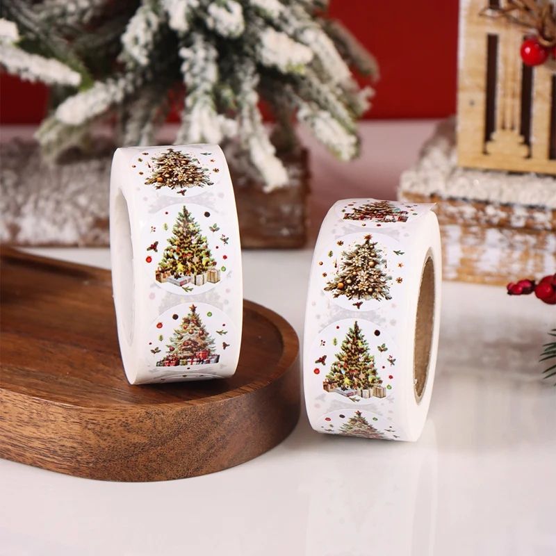Merry Christmas Tree Sticker Roll 500pcs