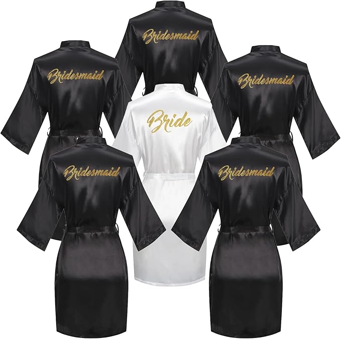 Bride and Bridesmaid Silky Robe Set, Bridal Shower Bathrobe Set, Getting Ready Dressing Gown, Wedding Day Essentials