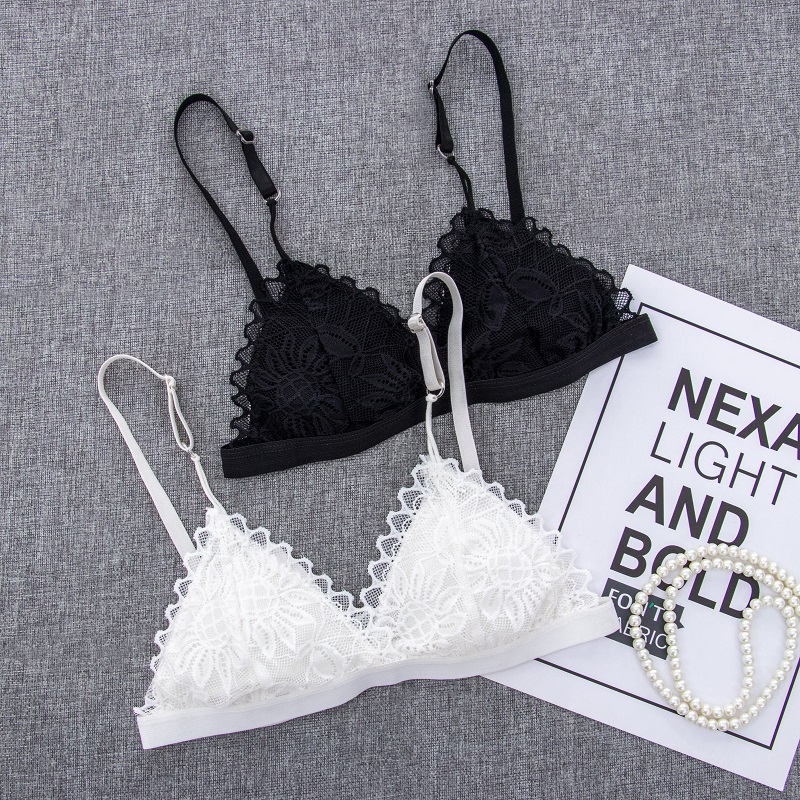 Women Sexy Lace Bra, Wire-Free Unpadded Lingerie, Floral Lace Bralette, Ultra-Thin Sexy Brassiere, Cup Girls Underwear