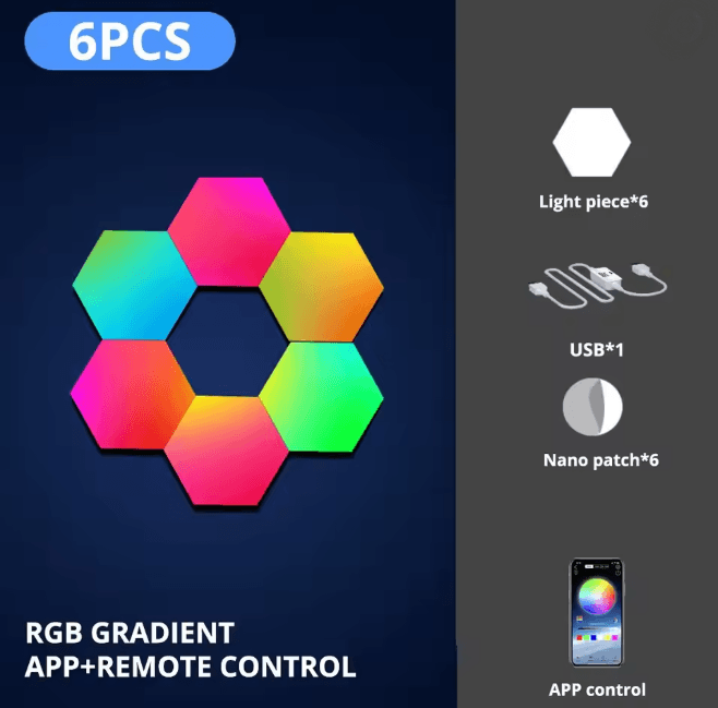RGB Intelligent Hexagonal Wall Lamp Music Sync App Control Light Panels