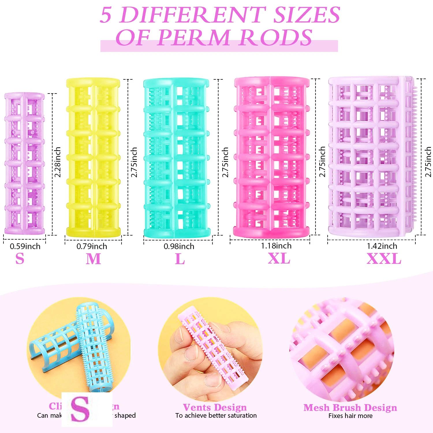 30 Pcs Self-Grip Hair Rollers – Snap-On Plastic Curlers Set (5 Sizes) | Salon Volume Rollers for Heatless Waves & Curls