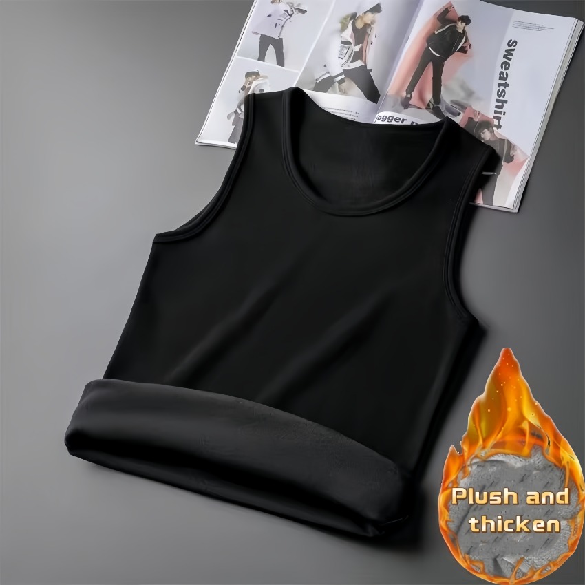 Men's Warm Thermal Underwear, Autumn Winter Sleeveless Vest, Thickening Thermo Lingerie, Soft Fleece Lined Undershirt